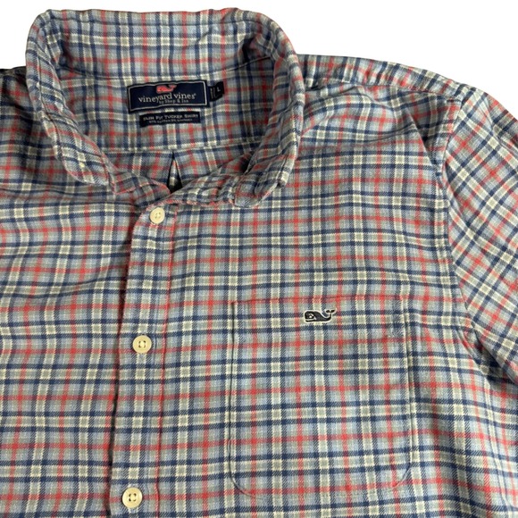 Vineyard Vines Other - Vineyard Vines Tucker Shirt Mens Large Blue Red Plaid Slim Fit Cotton Stretch